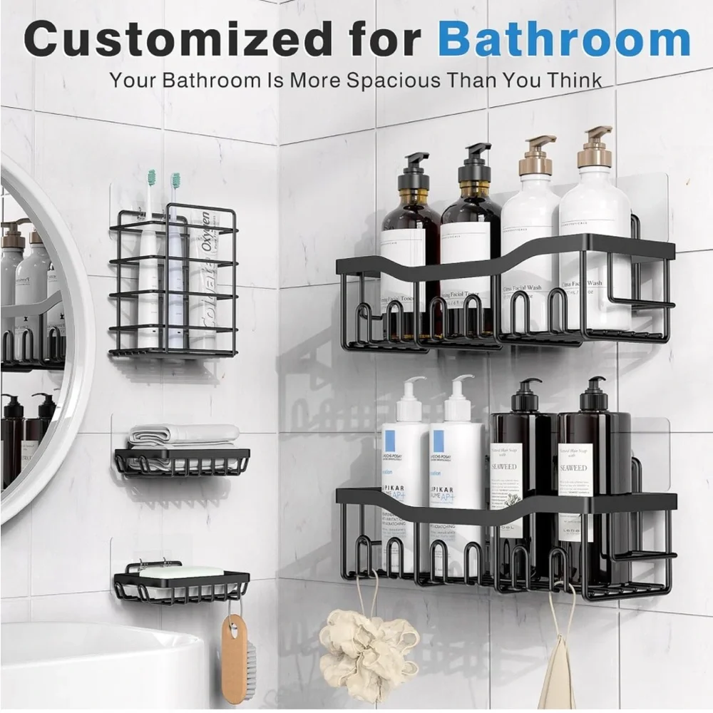 NIB Adhesive 5 Pack Rustproof Stainless Steel Bath Organizers